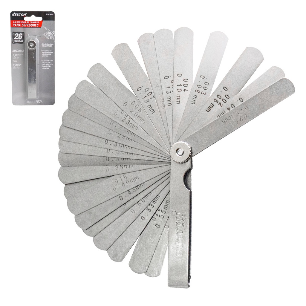 CALIBRADOR D/LAINAS P/ESPESORES 0.0015 - 0.025" (26 MEDIDAS)