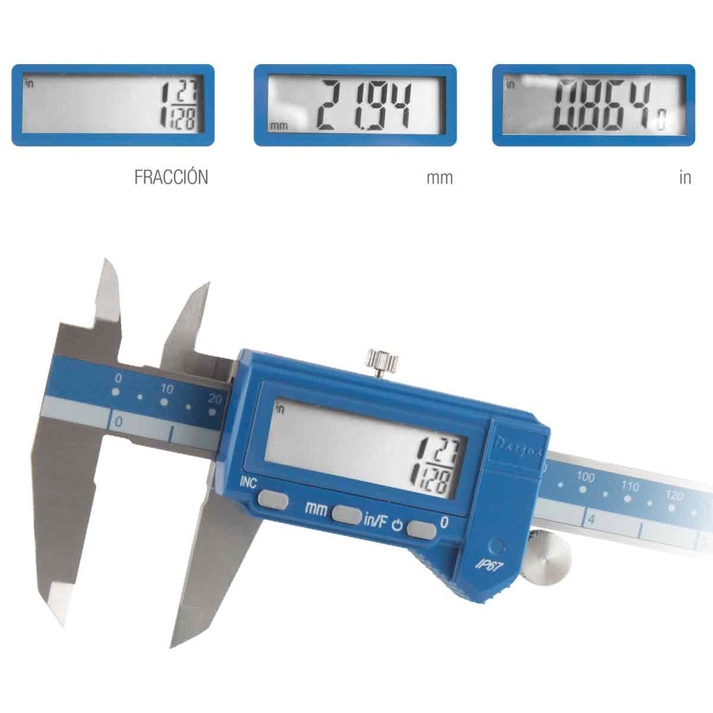 CALIBRADOR DIGITAL C/PANTALLA GRANDE 0-6''*mm/F/in  0.01mm/0.0005'' ZERO C/PILA CR2032