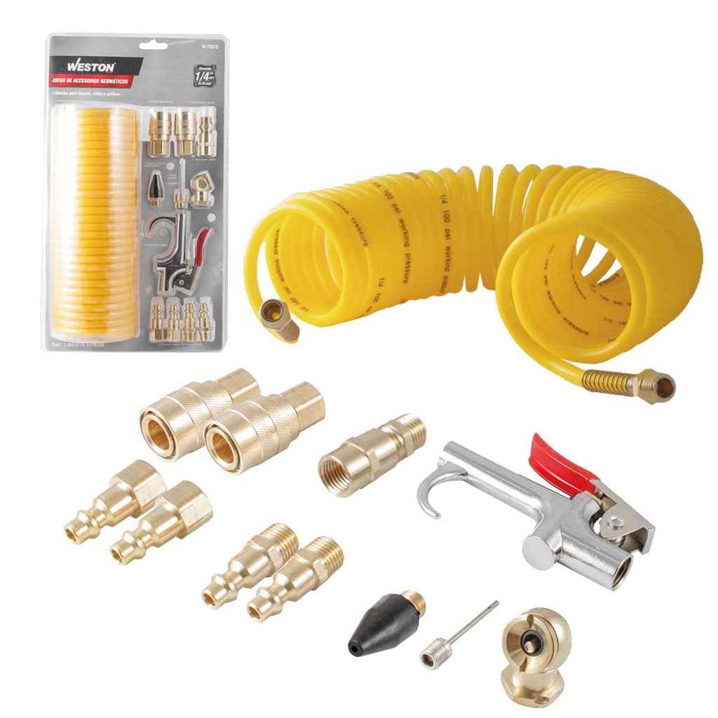 ACCESORIOS PARA COMPRESOR DE AIRE (JUEGO  15 PIEZAS) 1/4'' NPT