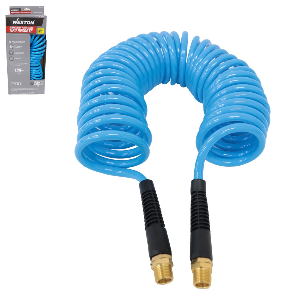 MANGUERA P/AIRE D/PU TIPO RESORTE 3/8' X 25´ CONECTOR 3/8'' NPT