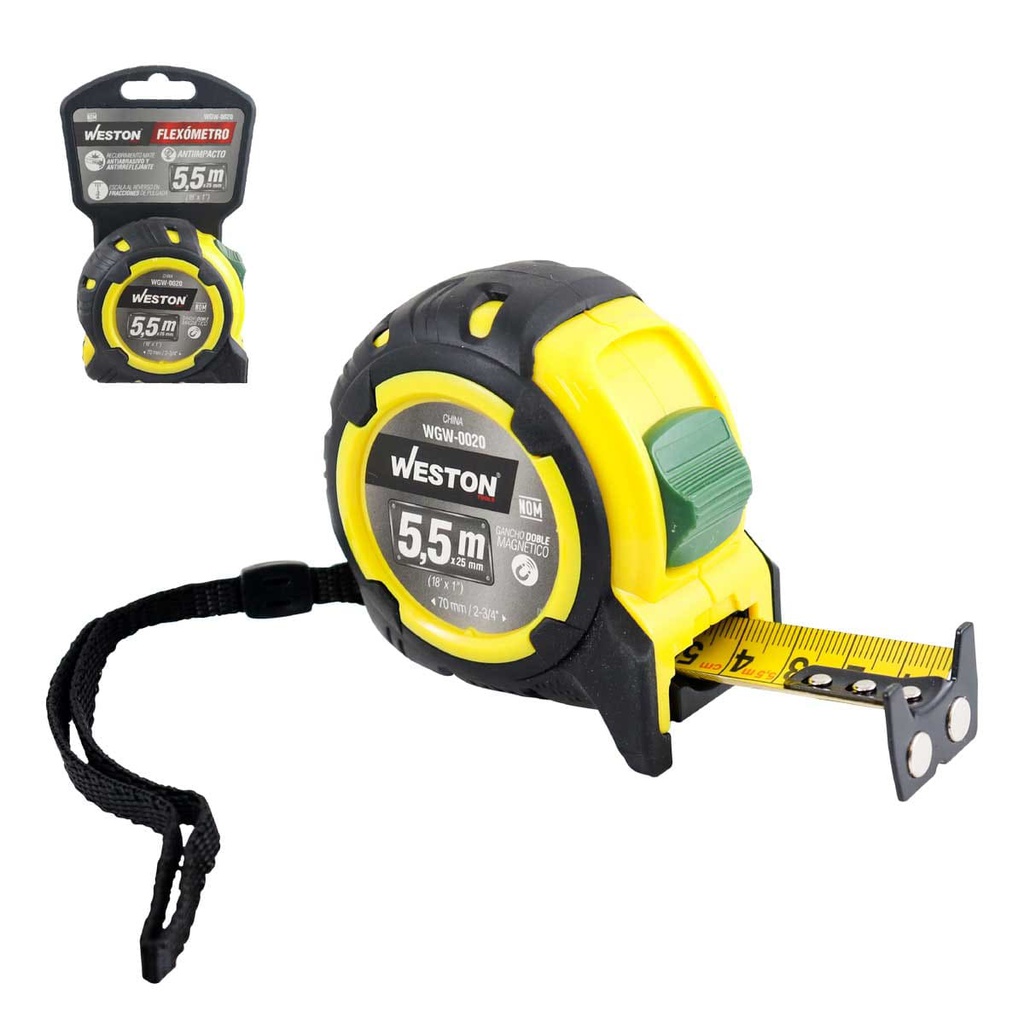 FLEXOMETRO 5.5M X 25MM AMARILLO ANTI IMPACTO (Empaque c/6 pzas - Precio x pieza)