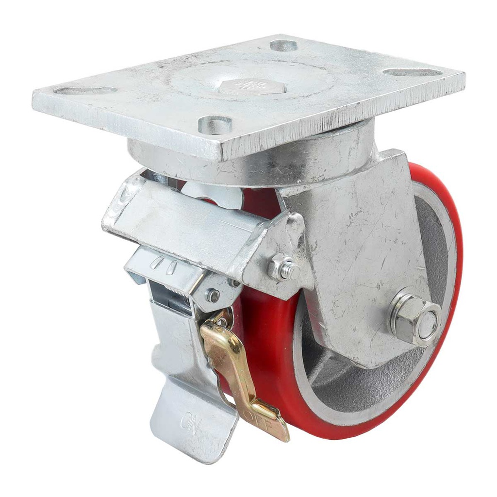 RODAJA FIERRO VACIADO C/PU ROJA GIR. C/FRENO 6" X 3" (152*75MM)