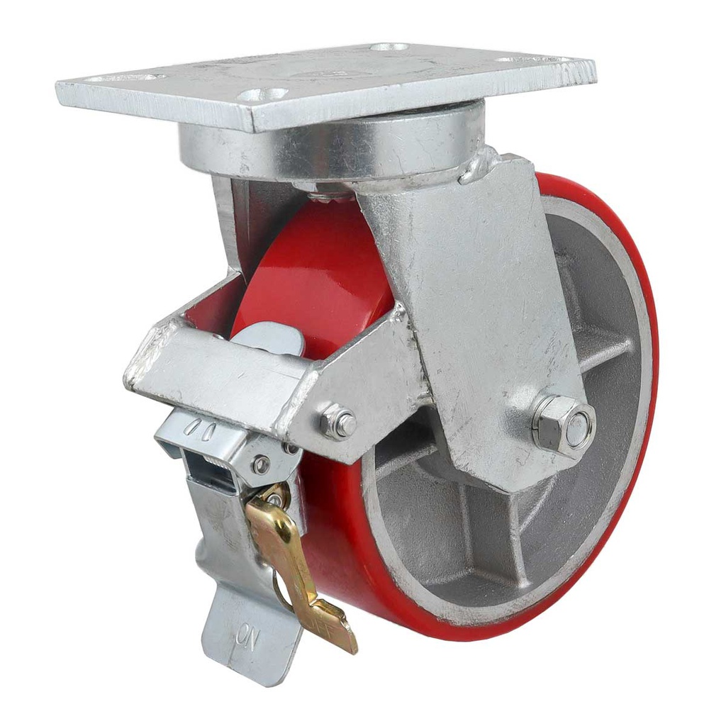 RODAJA FIERRO VACIADO C/PU ROJA GIR. C/FRENO 8" X 3" (203*75MM)