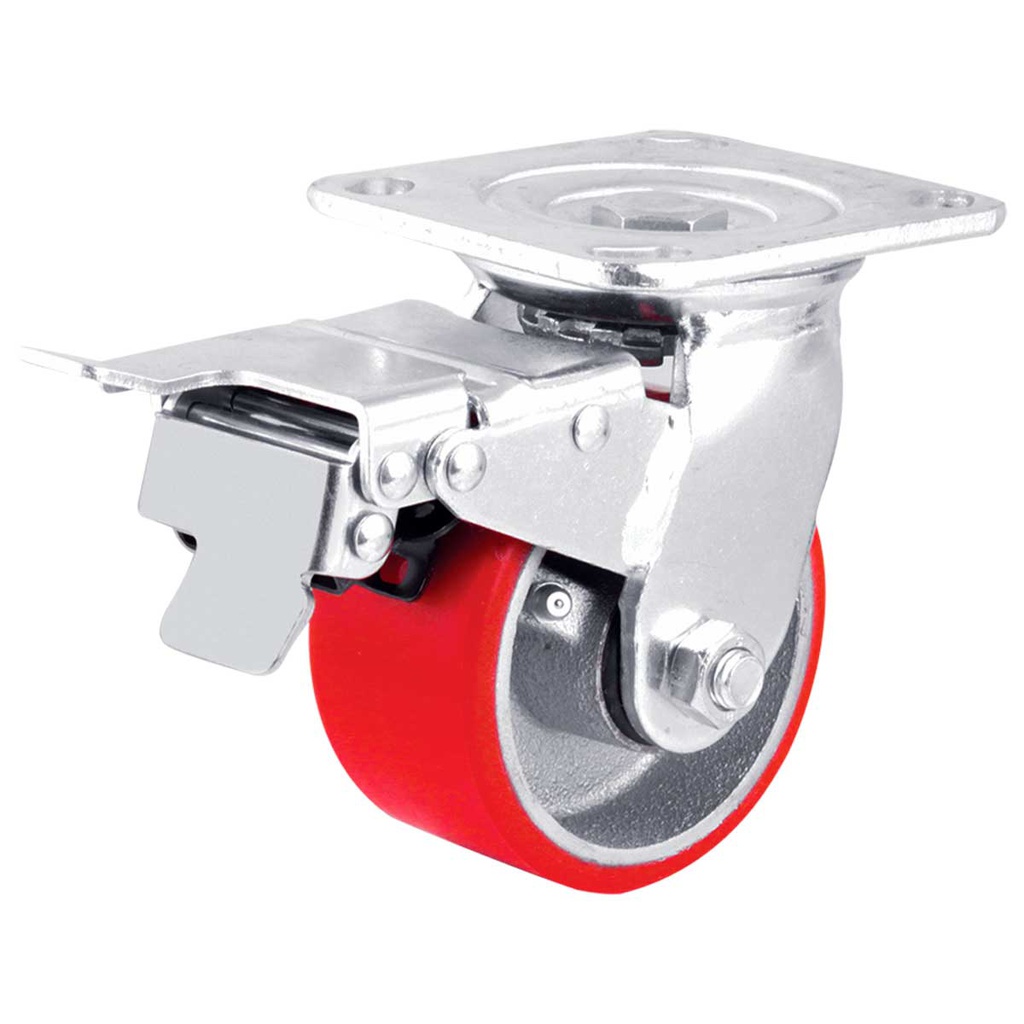 RODAJA FIERRO VACIADO C/PU ROJO C/FRENO TOTAL 4 X 2"