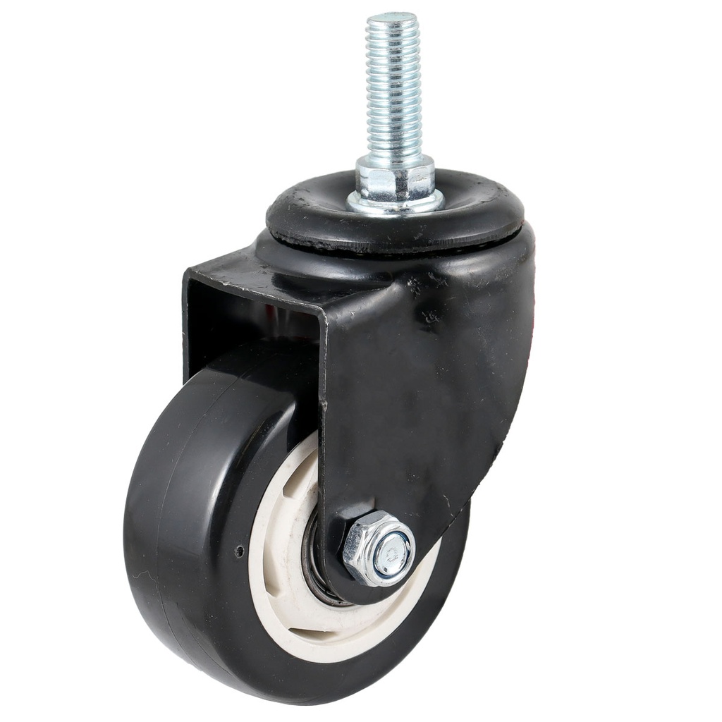 RODAJA DE PVC NEGRO GIRATORIA C/ESPIGA ROSCADA 1-1/2" (40X22MM)