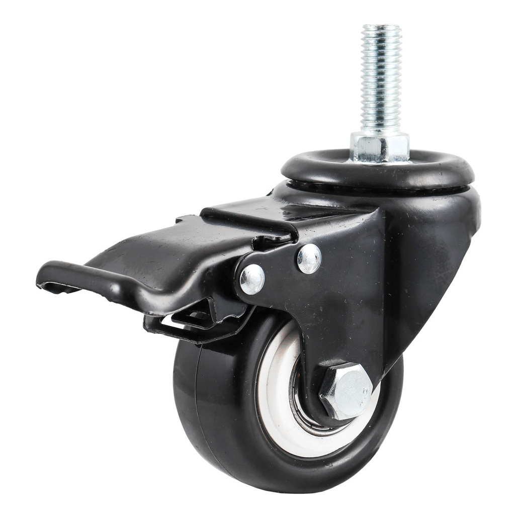 RODAJA DE PVC NEGRO GIRATORIA C/FRENO C/ESPIGA ROSCADA 2" (50X26MM)