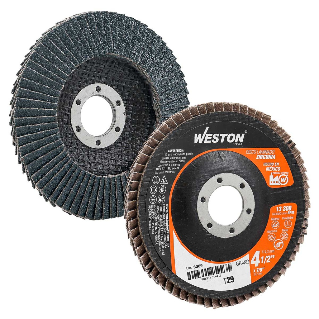 DISCO LAMINADO ZIRCONIO 4-1/2X7/8" G120 (Empaque c/10 pzas)