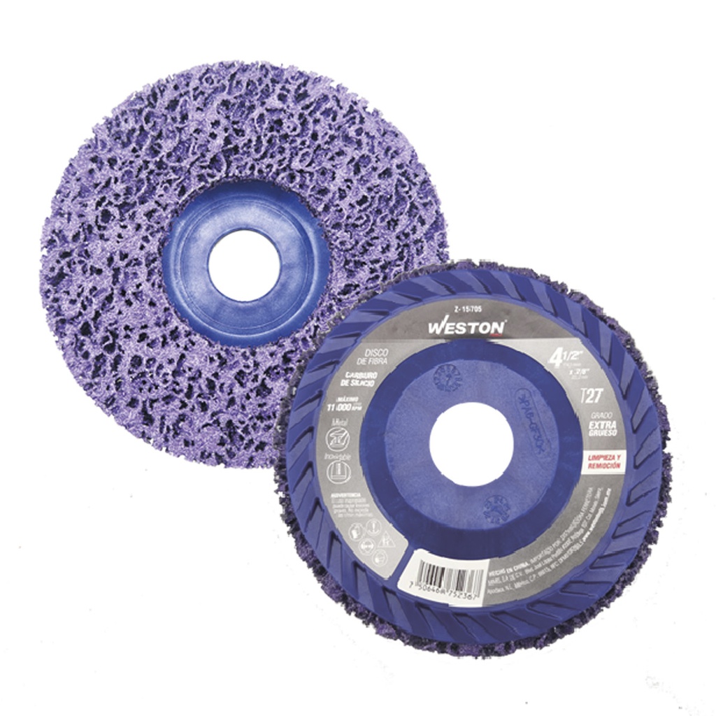 DISCO D/FIBRA MORADO P/LIMPIEZA STRIP ALTA DENS. 4-1/27/8" T27 SiC (Precio x Pza. - Emp. c/5 Pzs.)