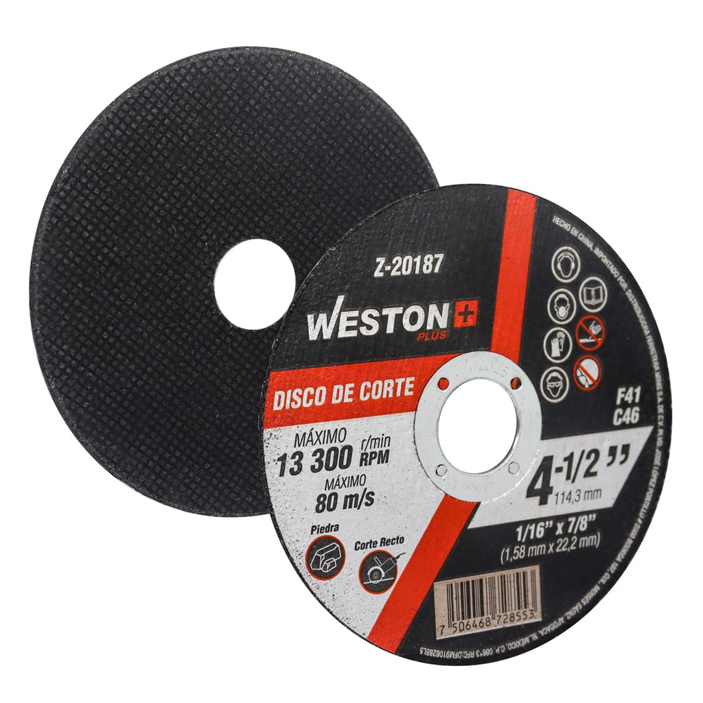 DISCO D/CORTE P/PIEDRA 4-1/2" x 1/16"(1.58) x 7/8" F41 (Emp. c/10 Pzas - Precio x Pza)