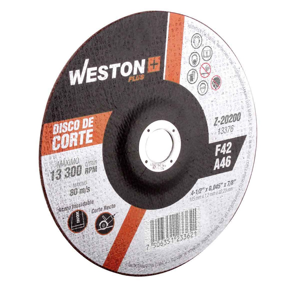 DISCO D/CORTE P/INOX. 7" x 1/16"(1.58) x 7/8" F42 (Emp. c/10 Pzas - Precio x Pza)