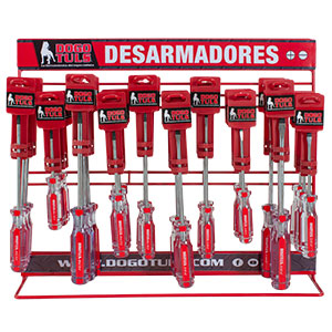 EXHIBIDOR DESARMADORES MANGO ROJO 60 PZ