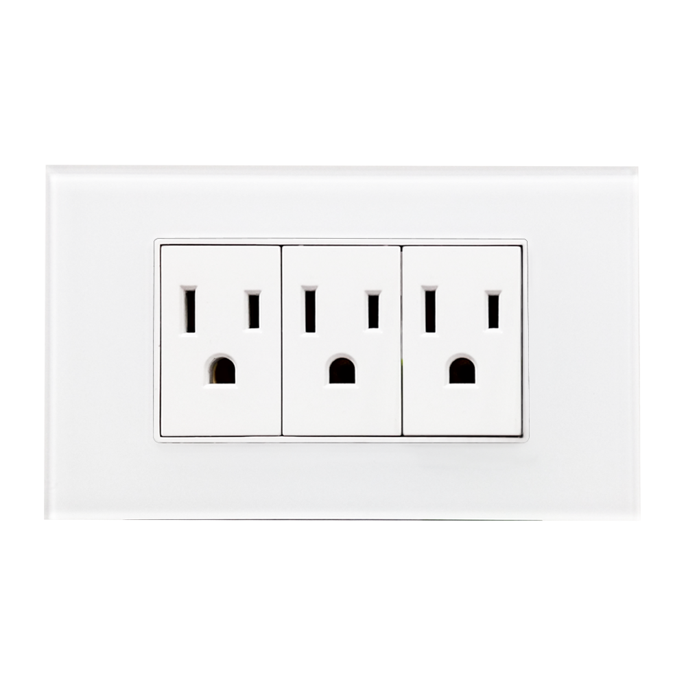 CONTACTO TRIPLE ATERRIZADO CON PLACA DE ACRILICO BCA DE 72MM