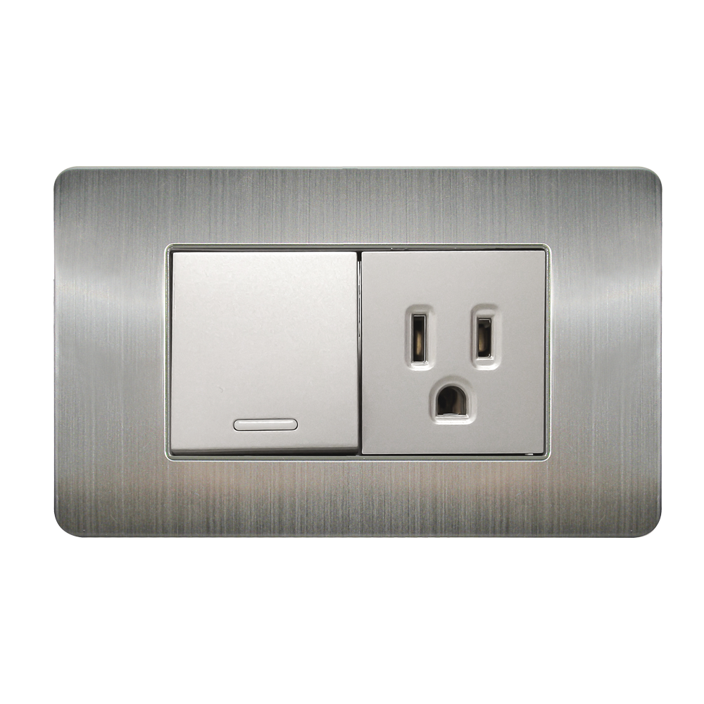 APAGADOR Y CONTACTO CON PLACA DE ACERO INOXIDABLE 36 MM