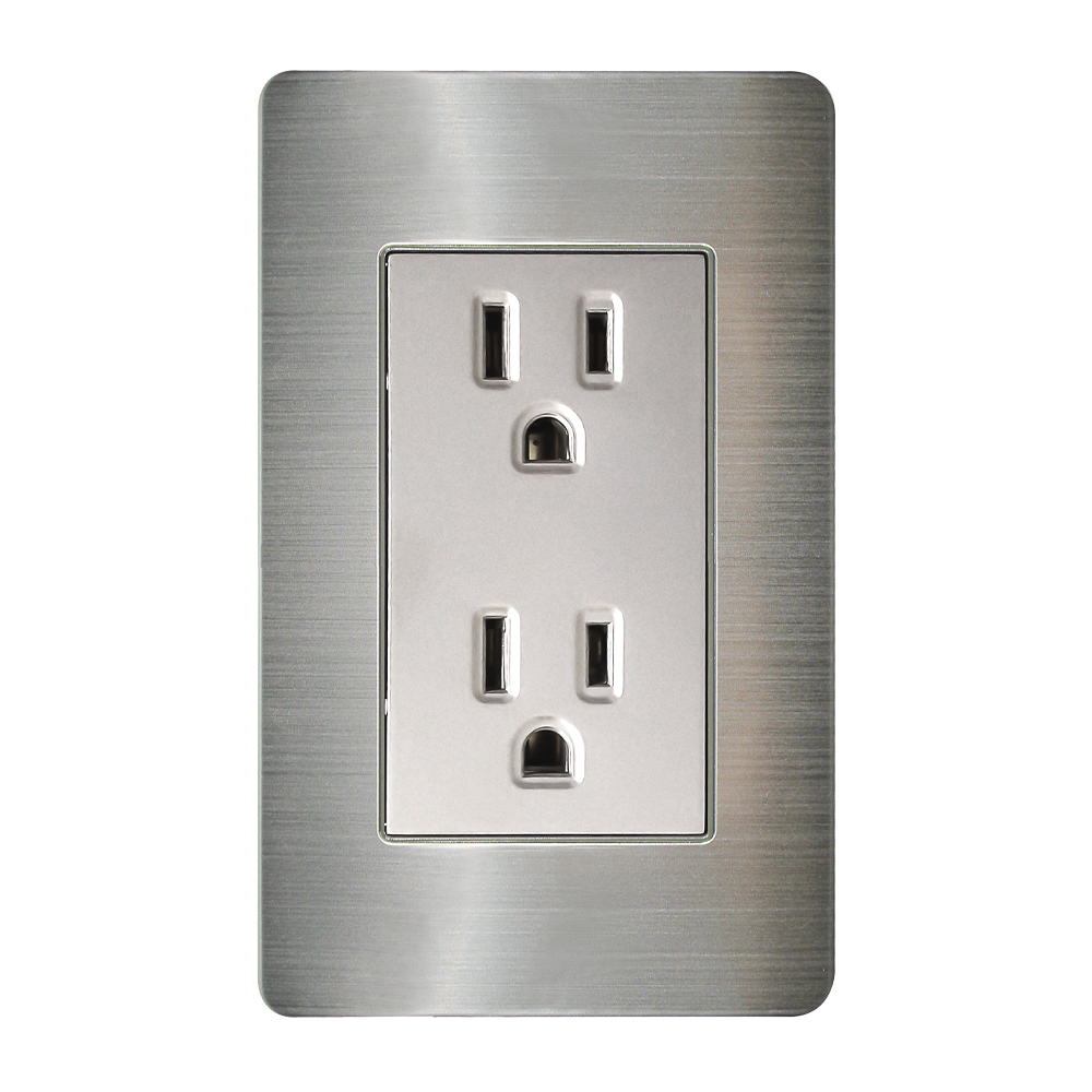 CONTACTO DOBLE ATERRIZADO CON PLACA DE ACERO INOXIDABLE 72 MM