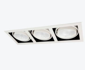 LUMINARIO CUADRADO DE EMPOTRAR LED 3 SALIDAS DIRIGIBLE DE ACRILICO CON REFLECTOR CIRCULAR BLANCO 3X10 W 110-240 V~ 60 Hz 4 200 K 4 180 lm