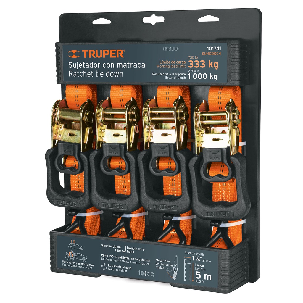 Juego de 4 sujetadores con matraca carga maxima 1000 kg
