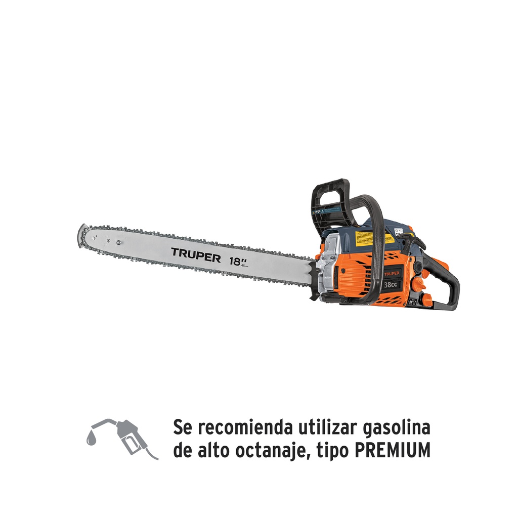 Motosierra 38 cc a gasolina con barra de 18', Truper