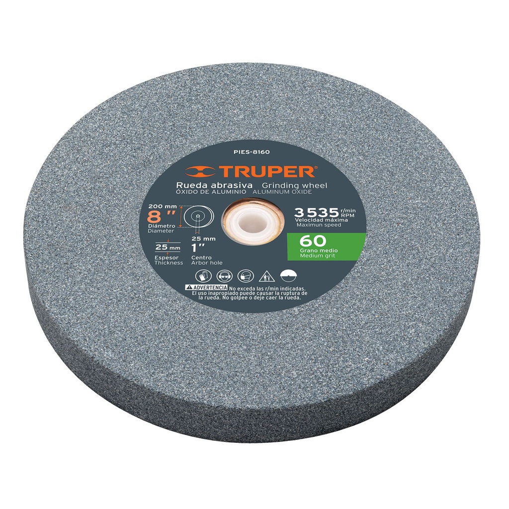 Rueda abrasiva p/esmeril 8 X 1', oxido de aluminio, grano 60
