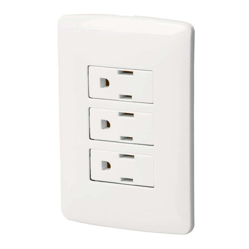 Placa armada 3 contactos aterrizados, blanco, linea Italiana