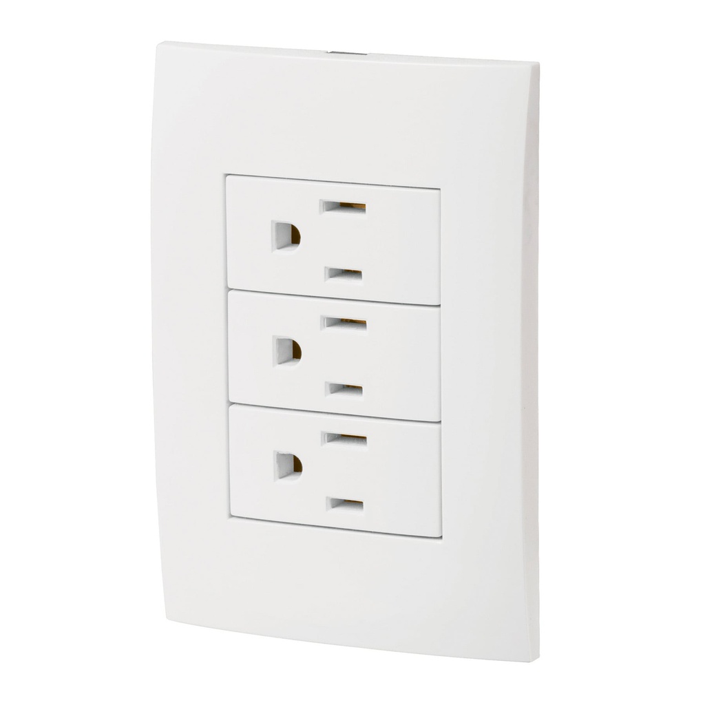 Placa armada 3 contactos aterrizados, linea Oslo, blanco