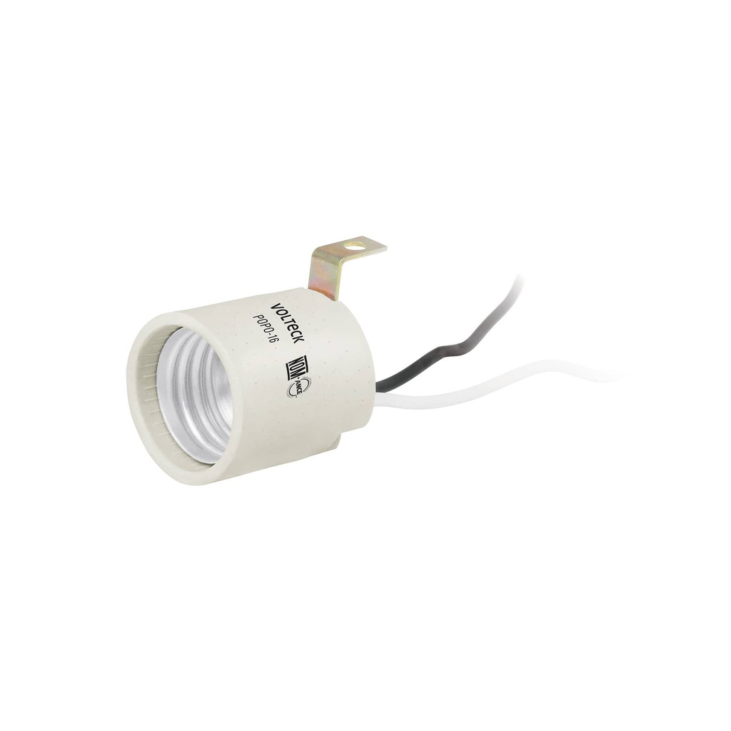 Portalampara de porcelana, soporte tipo escuadra, Volteck