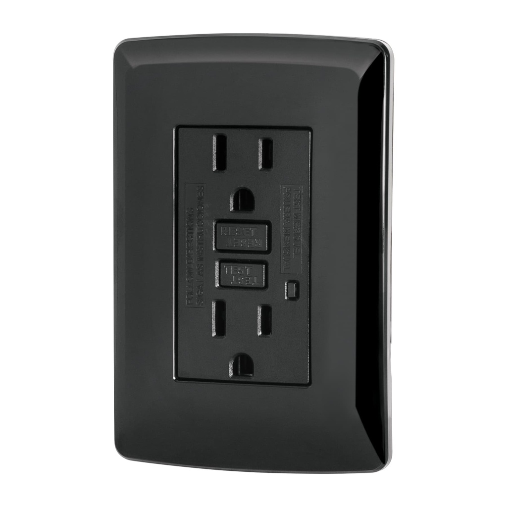 Contacto duplex falla a tierra GFCI, negro, linea Italiana