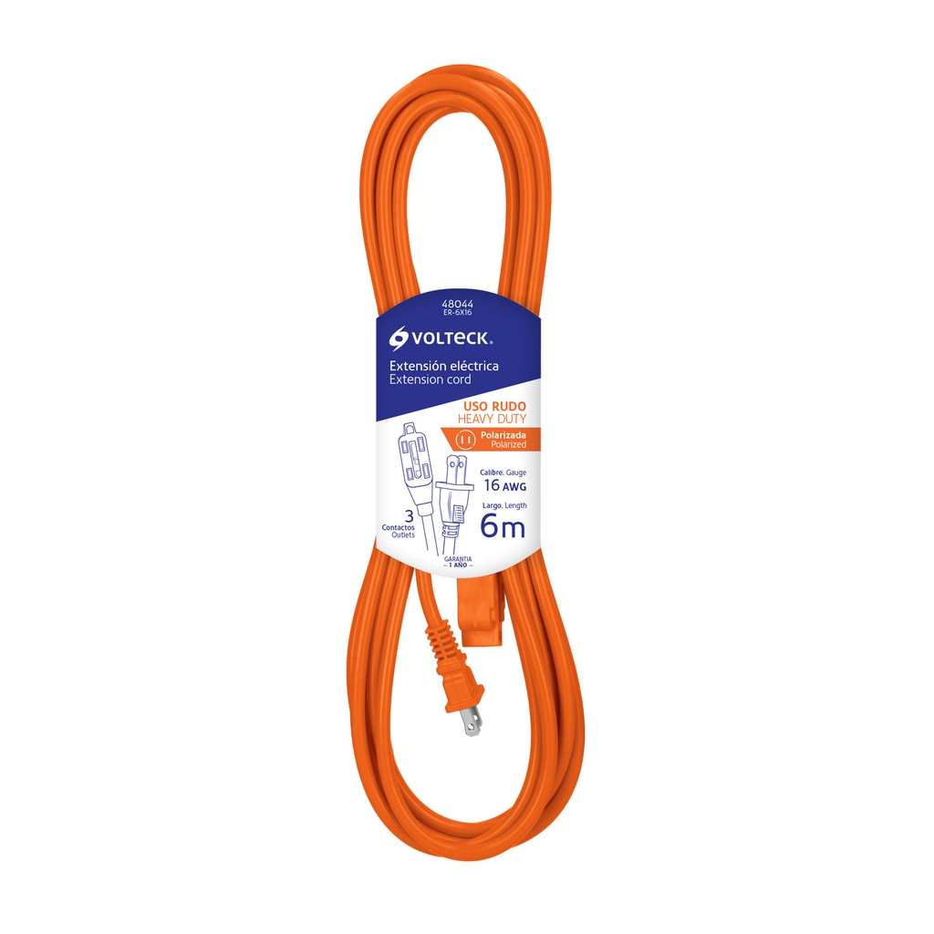 Extension electrica de uso rudo 6 m 2x16 AWG, Volteck