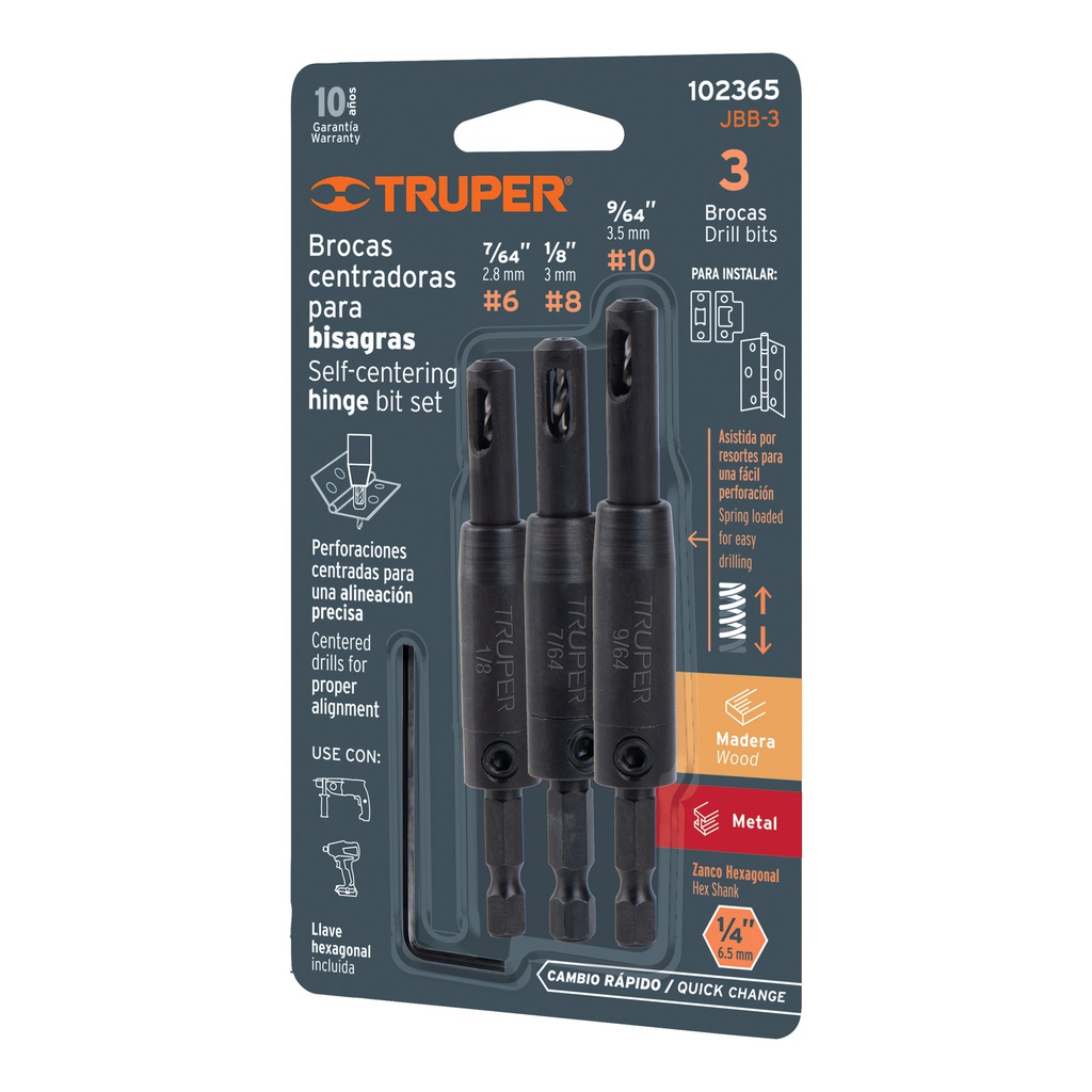 Juego de 3 brocas para bisagra, Truper