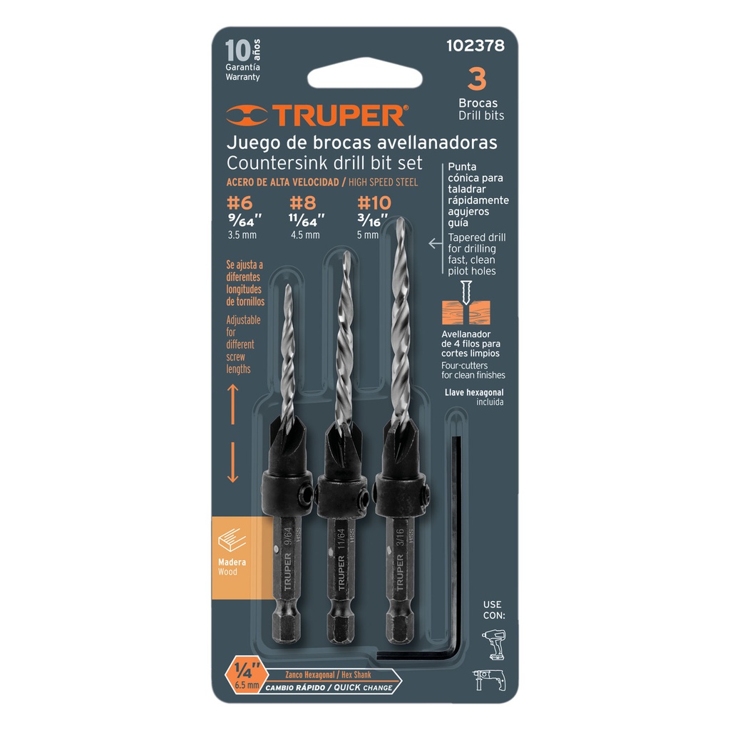 Juego de 3 brocas avellanadoras, Truper