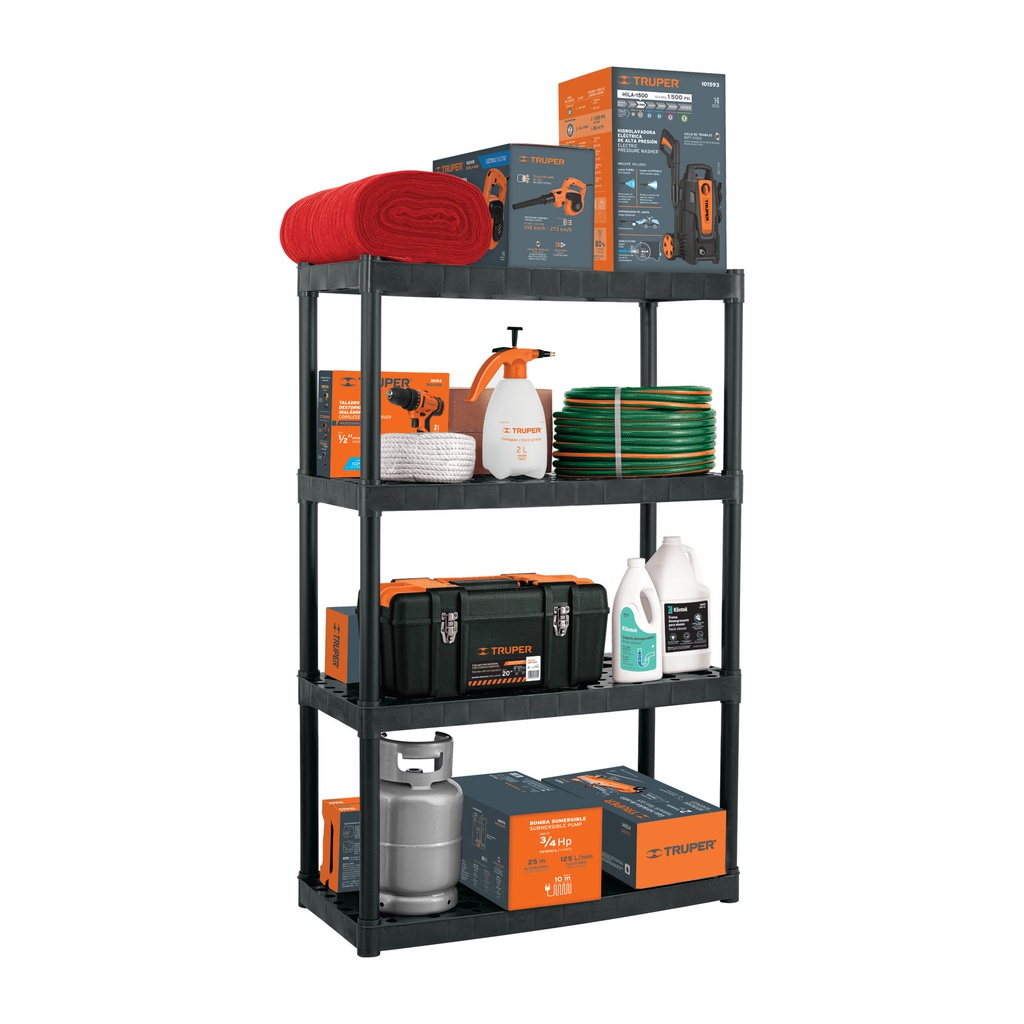 Estante plastico uso rudo 4 rep/cap. 70 kg 142x43x91, Truper