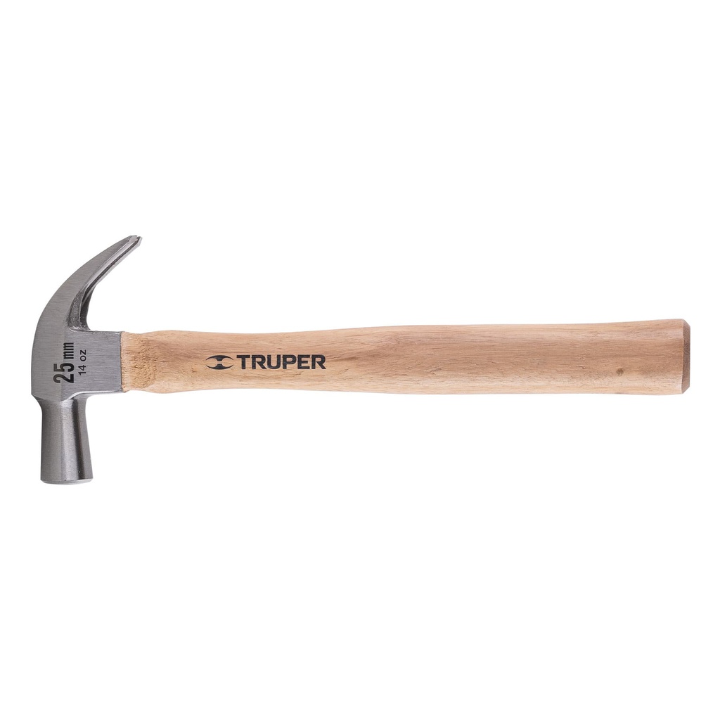 Martillo cabeza conica 25 mm uña curva, mango madera, Truper