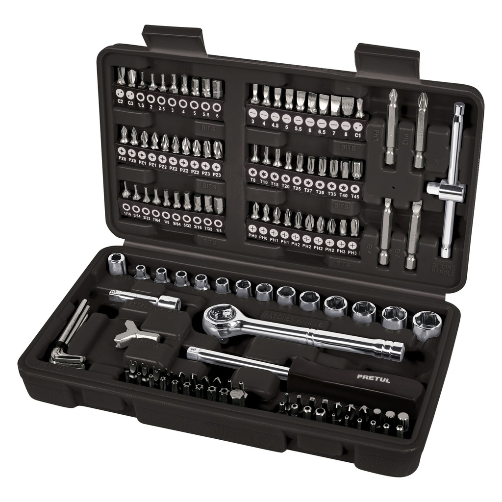 Juego de 130 herramientas 1/4' para mecanico, Pretul