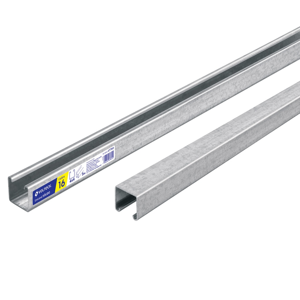 Perfil unicanal solido de 3 m, 4 x 4 cm, calibre 16, Volteck