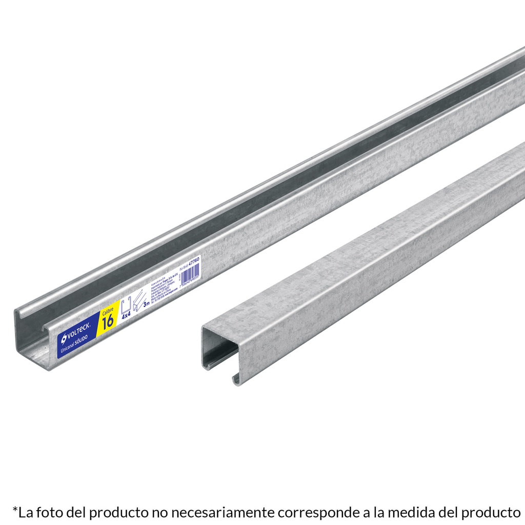 Perfil unicanal solido de 3 m, 4 x 4 cm, calibre 14, Volteck