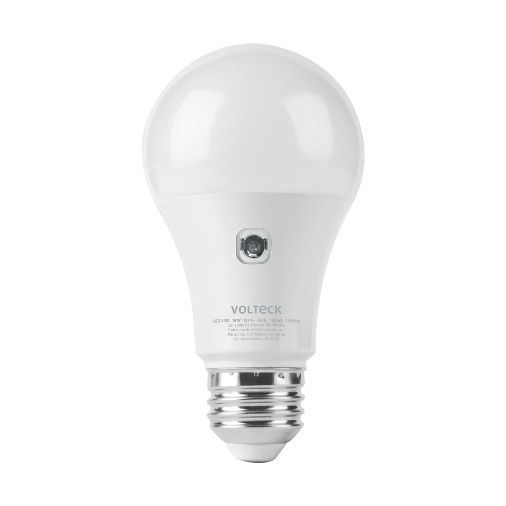 Lampara LED tipo bulbo A19 10 W con sensor de luz, Volteck