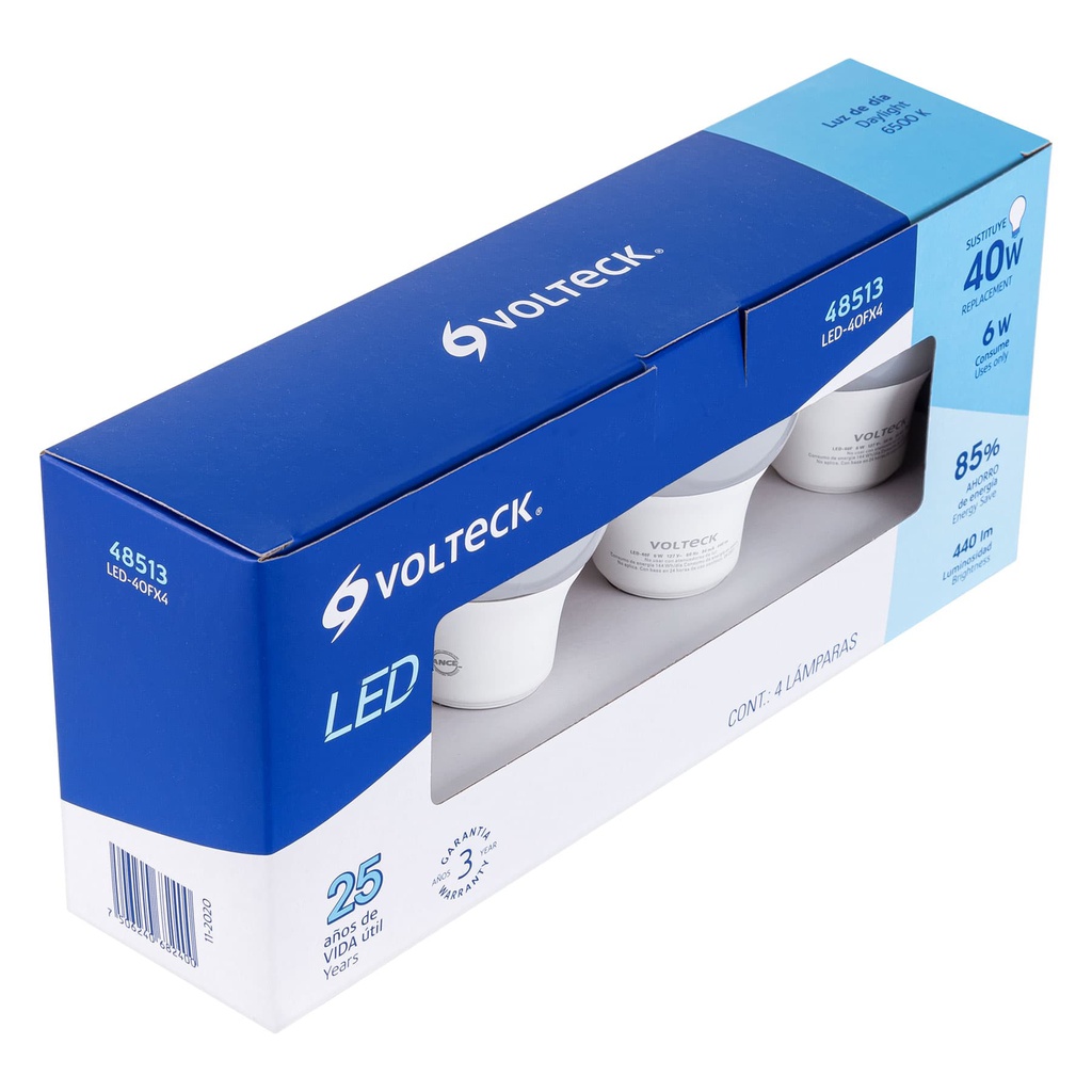 Pack de 4 lamparas LED A19 6 W (equiv. 40 W), luz de dia