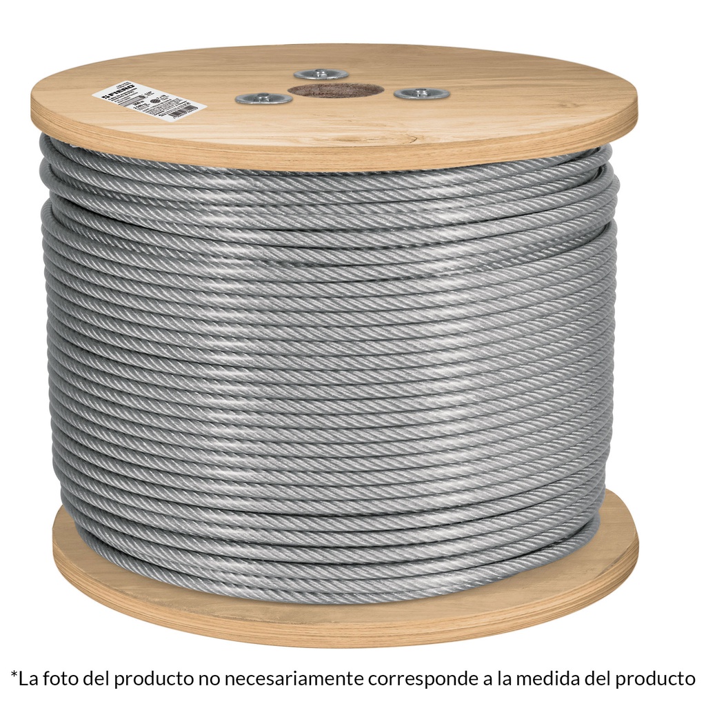 Metro cable flexible 1/8' acero 7x19 recubierto PVC, 300 m