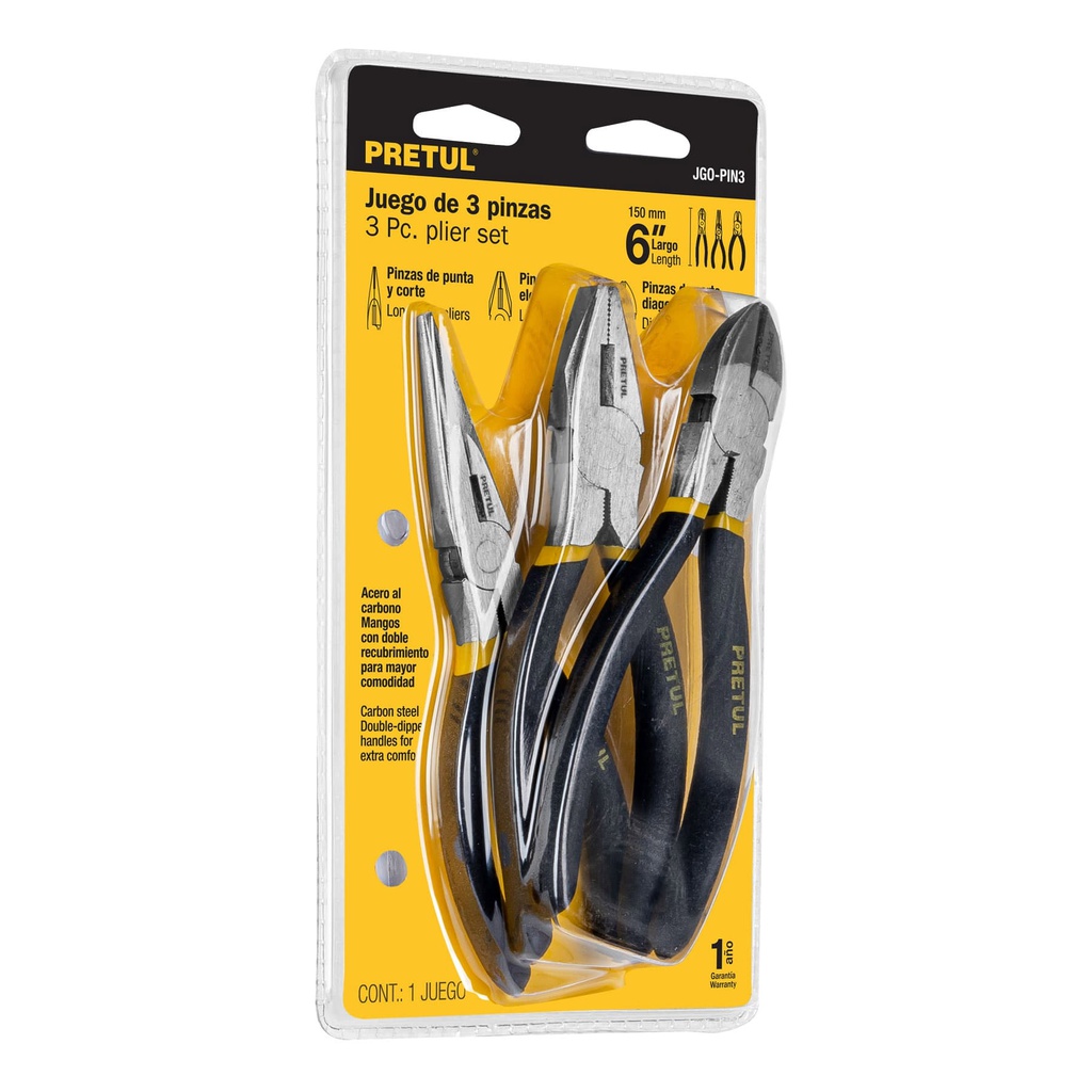 Juego de 3 pinzas de 6', mangos de PVC, Pretul
