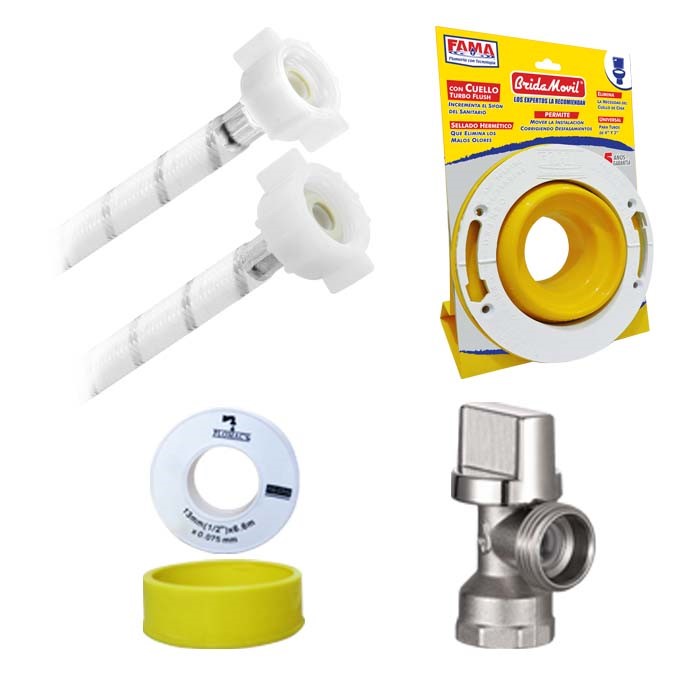 KIT de Instalacion para W.C. Con Brida Movil, Famaflex Poliacetal y Valvula Angular de Laton (3166)