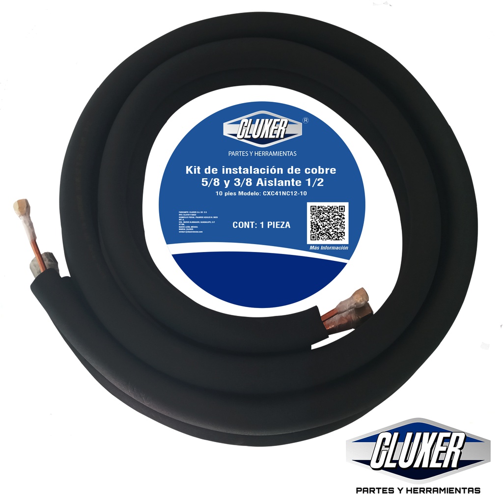 Kit Tuberia de Cobre 1/2 y 1/4 con Aislante de Espesor 1/2 Modelo: CXC32N12 Marca: CLUXER
