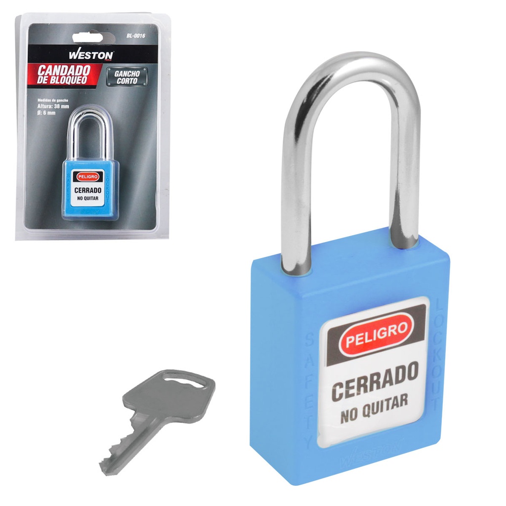 CANDADO DE BLOQUEO AZUL 38MM (CAJA C/10 PZAS - PRECIO X PIEZA)