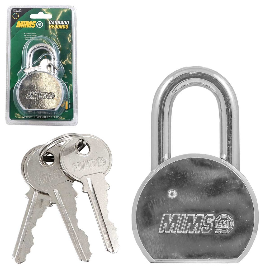 CANDADO REDONDO DE ACERO 65MM G. LARGO C/3 LLAVES (CAJA C/6 PZAS - PRECIO X PIEZA)