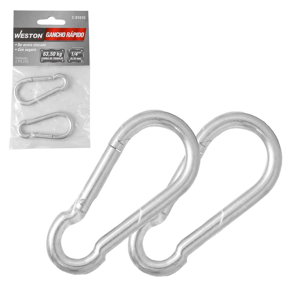 GANCHO RAPIDO ACERO C/SEGURO ZINC 10MM X 100MM (PRECIO X PIEZA - EMPAQUE C/1 PZA)