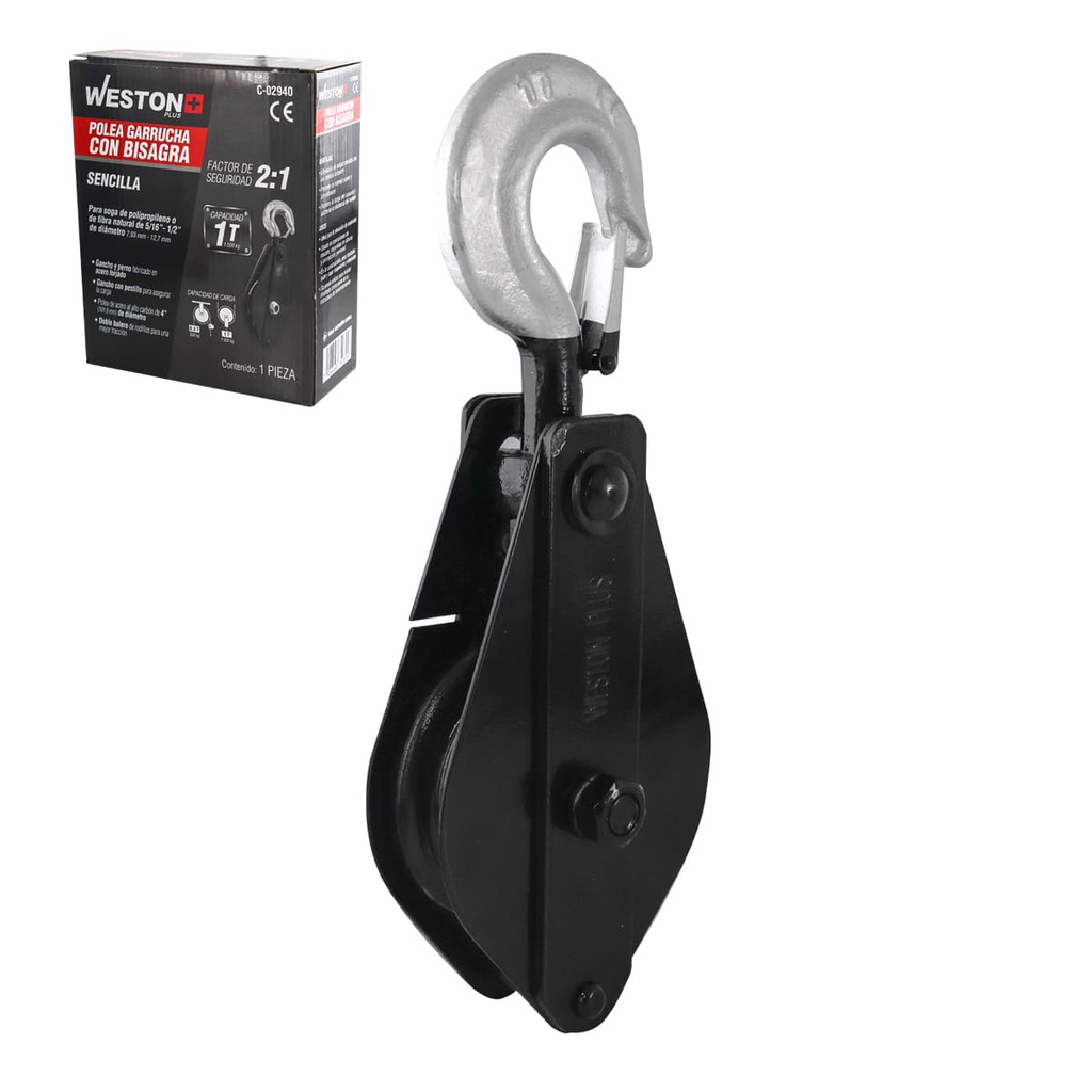 POLEA GARRUCHA SENCILLA C/BISAGRA 4" CAP. 1T WESTON PLUS
