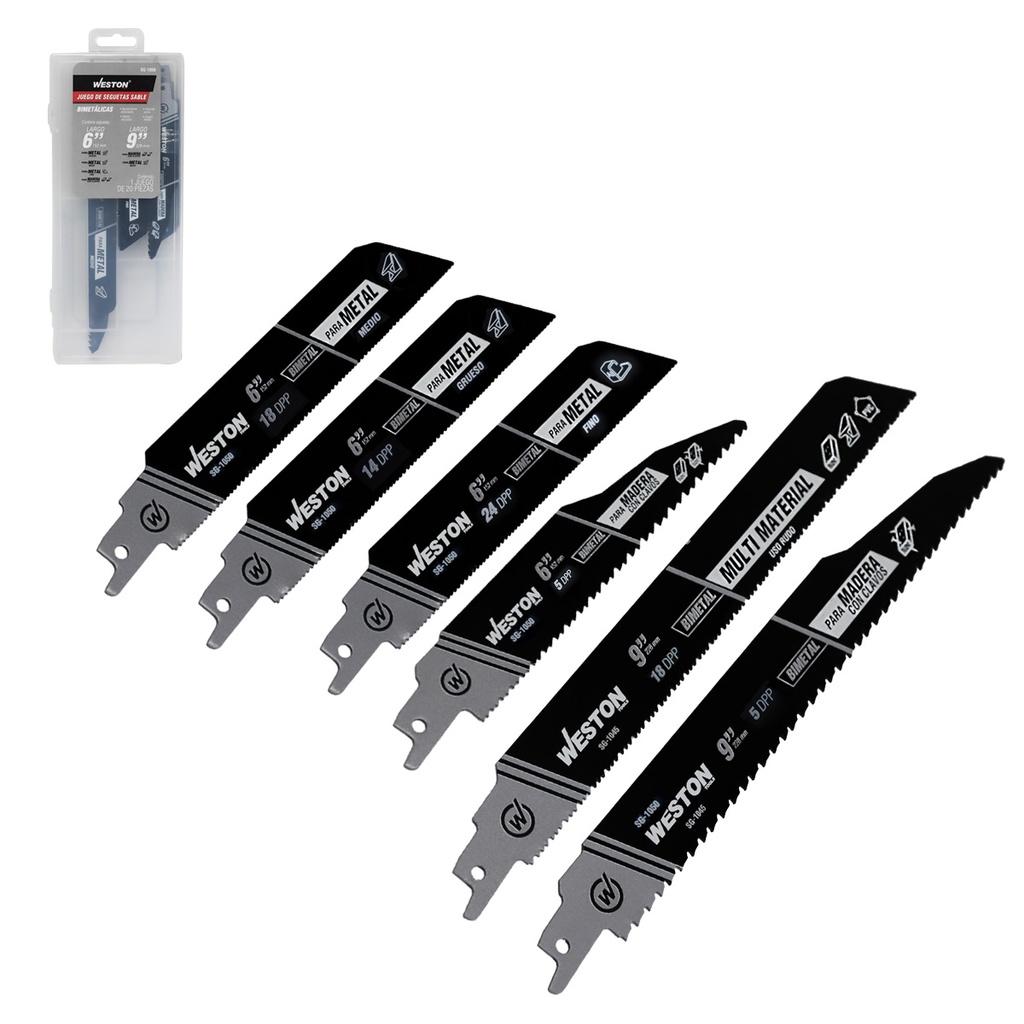 SEGUETA SABLE BIMETALICA 6" 5DPP, 6" 14DPP, 6" 18DPP, 6" 24DPP, 9" 5DPP &amp; 9" 18DPP (JGO C/20 PZS)