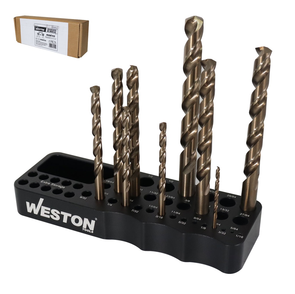 ORGANIZADOR BROCAS MAGNETICO 1/16"-1/2" (180x60x25mm) AGJ. EX. 10 DE 1/4"