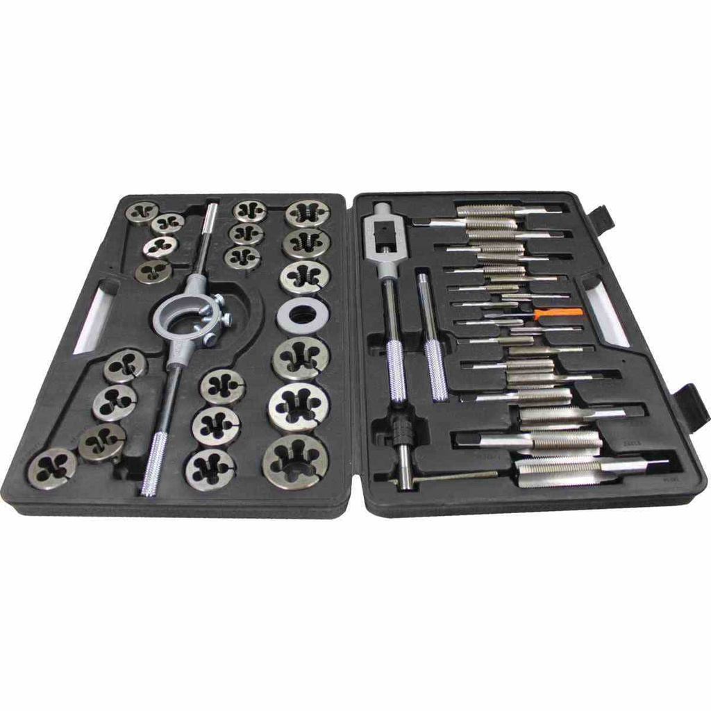 JUEGO MACHUELOS Y DADO 45 PCS. FRACCIONAL ACERO AL CARBON