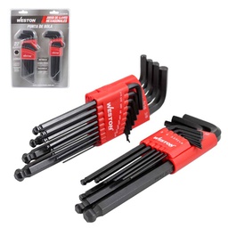 [ST-6-200-655] JUEGO DE 22 LLAVES HEX LARGAS MIXTAS PUNTA DE BOLA CRV 1.5 A 10MM / 0.05" A 3/8"