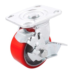 [Y-1044-102] RODAJA FIERRO VACIADO C/PU GIRA. ROJA C/FRENO 4X2"