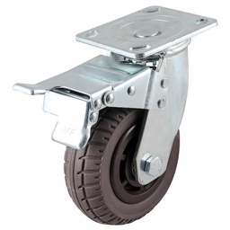 [Y-2040-150] RODAJA DE HULE CAFE USO RUDO GIRATORIA C/FRENO 6" (150X50MM)